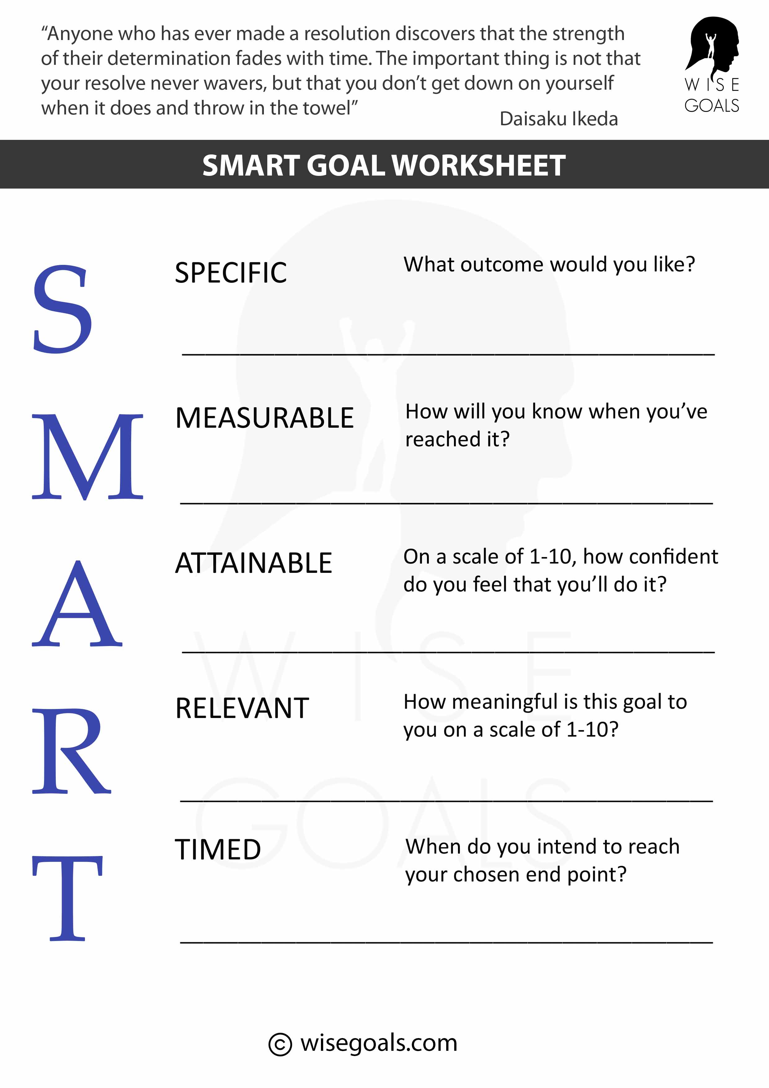 Multiple Choice Questions On Smart Goals Printable Worksheet