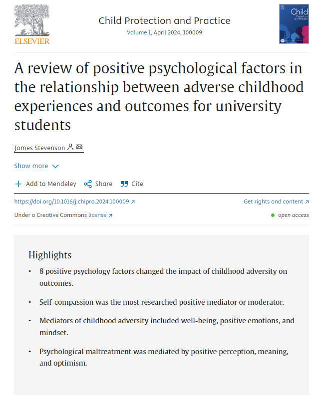 Published research on Adverse Childhood Experiences and Positive Psychological Variables that Help